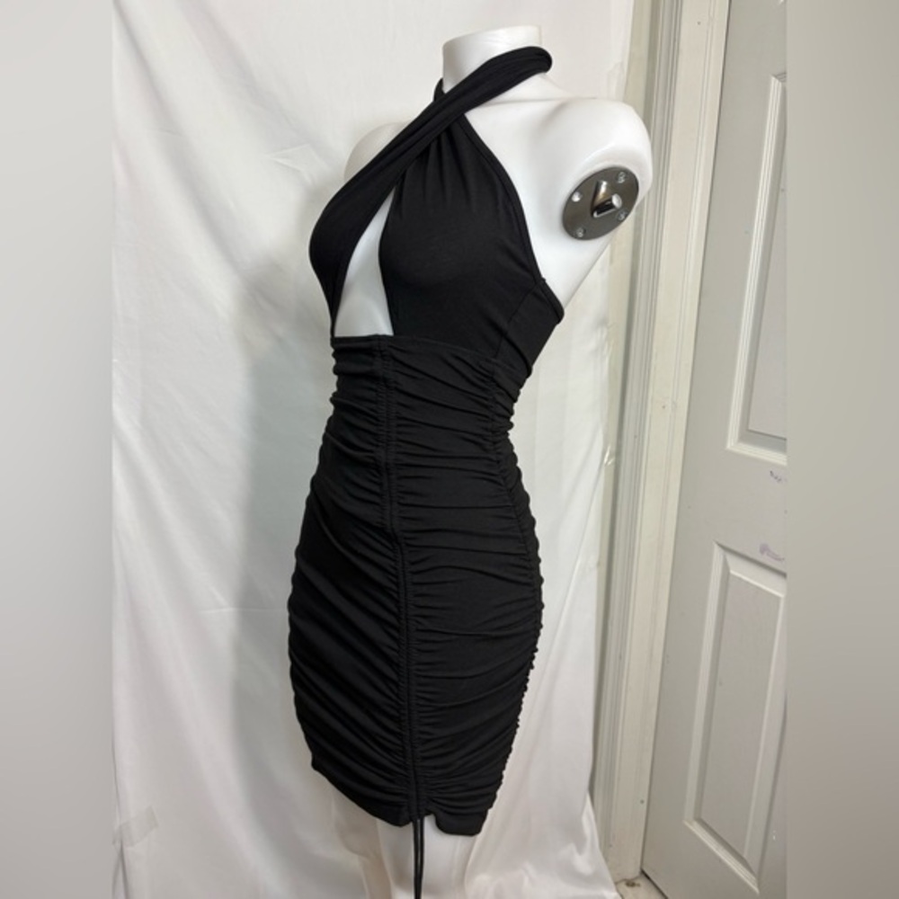 SHEIN Black Ruched One-Shoulder Dress
